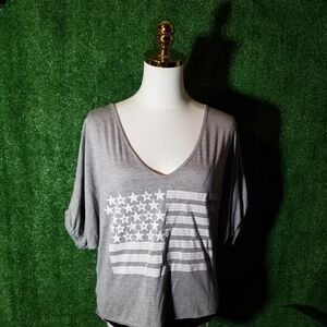 Gray American Flag Women's Top
